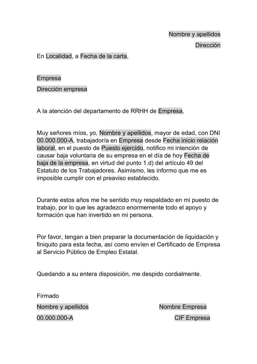 Carta De Baja Voluntaria Ejemplo Y Modelo Para Descar Vrogue Co