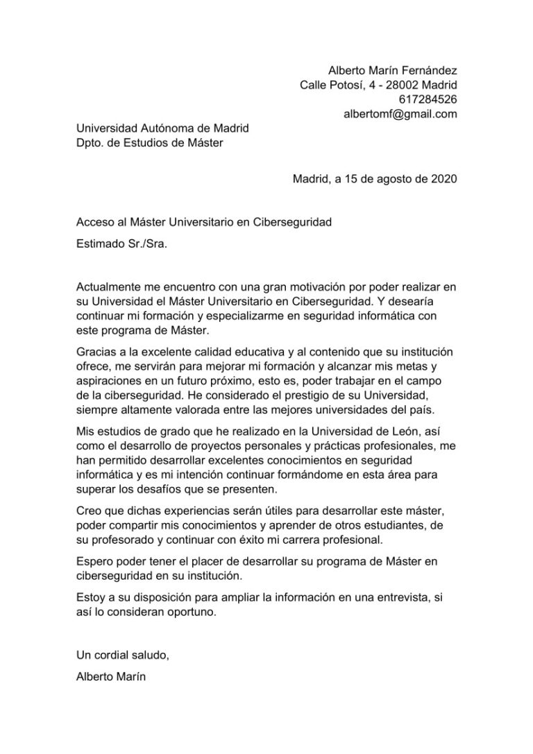 Carta de motivación para un máster. Ejemplos y modelos • Laboral42